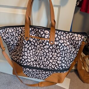 Stella & Dot Black and White Leopard Tote with Tan Accents